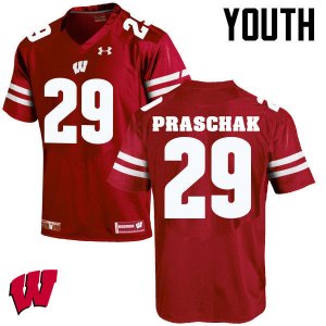Youth Wisconsin Badgers NCAA #29 Max Praschak Red Authentic Under Armour Stitched College Football Jersey DP31G04CF
